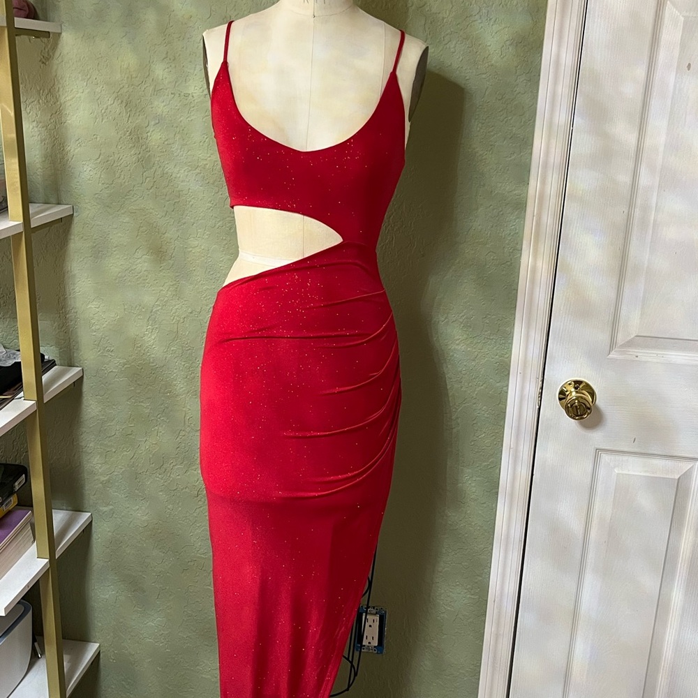 Red Cutout Bodycon Dress with Sparkle